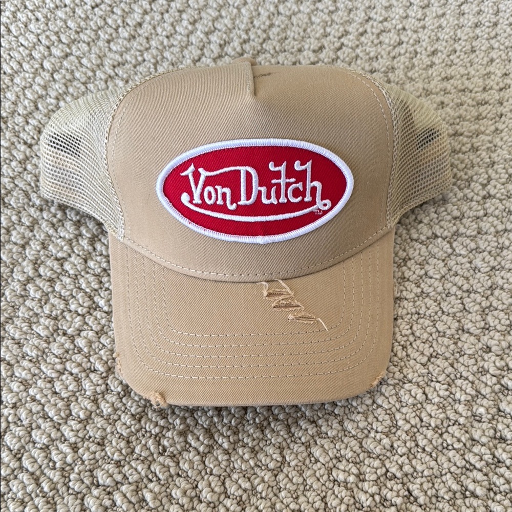 Von Dutch Beige Mesh Cap with Red Logo